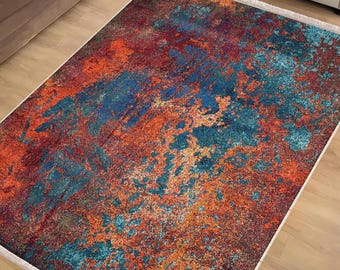 Anatolian Abstract Area Rug|Ethnic Print Turkish Rug|Vintage Carpet|Washable Living Room Rug|Ottoman Court Carpet|Traditional Decor