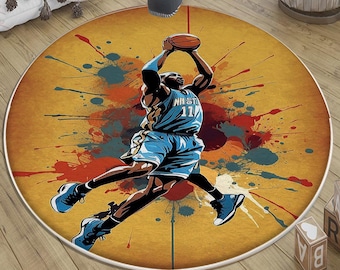 Basketball Player Round Nursery Rug with Pillow Case, Kids Room Decor - Play Mat, Cute Baby Gift for Boys & Girls