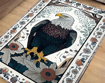 Bald Eagle Decor Rustic Area Rug – Majestic Bald Eagle Cabin & Lodge Animal Rug, Country Home Maximalist Room Gift