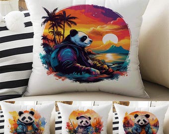 Pillow Cases Colorful Panda Bear Both Sides Printed Cozy Cottagecore Accent Animal Cushion Cover Housewarming Gift