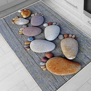 Gray Spa Stones Washable Non-Slip Kitchen Runner Rug – Modern Home Decor Floor Mat for Kitchen Safety & Style, Kitchen Decor, Kitchen Gift