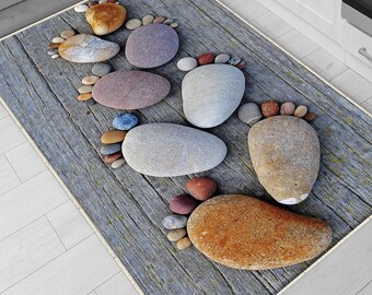 Gray Spa Stones Washable Non-Slip Kitchen Runner Rug – Modern Home Decor Floor Mat for Kitchen Safety & Style