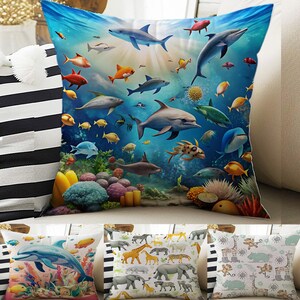 Fundas de almohada con animales adorables para la habitación de los niños, fundas de cojín llamativas para la guardería, fundas de almohada decorativas con animales para la sala de juegos.