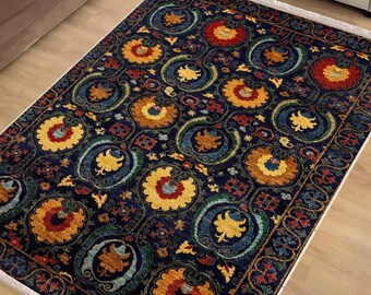 Dark Anatolian Chenille Kilim Rug|Ethnic Print Turkish Rug|Vintage Carpet|Washable Living Room Rug|Ottoman Court Carpet|Traditional Decor