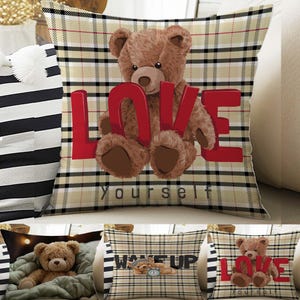 Decoración para habitación infantil: fundas de almohada con adorables osos, cojines llamativos para guardería y fundas de almohada decorativas para sala de juegos.