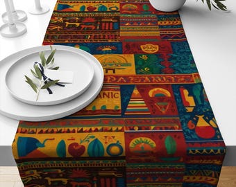 Table Runner Colorful Aztec Tribal Kilim Vintage Retro Ethnic Dining Room Decor Textile Accent Home Decoration, Farmhouse Decor