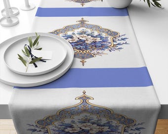 Table Runner Vintage Turkish Ottoman Blue White Floral Fabric Modern Dining Room Decor Accent Home Decoration