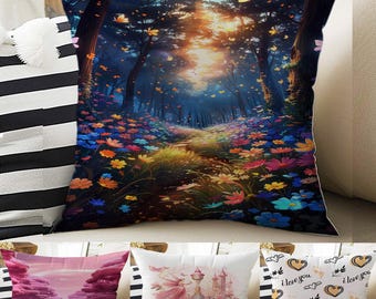 Kids Room Decor Girls Garden Floral Flowers Pillow Covers, Bold Nursery Cushion & Decorative Children Throw Pillowcases for Playroom