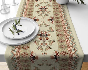 Table Runner Vintage Turkish Kilim Ethnic Ottoman Figures Authentic Dining Room Decor Textile Accent, Farmhouse Decor