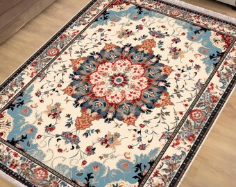 Persian Anatolian Classic Area Rug|Ethnic Oriental Turkish Rug|Vintage Carpet|Chenille Washable Rug |Ottoman Court Carpet|Turkish Kilim Rug