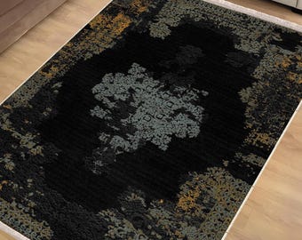 Dark Academia Anatolian Area Rug|Ethnic Print Turkish Rug|Vintage Carpet|Washable Living Room Rug|Ottoman Court Carpet|Traditional Decor