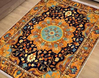 Persian Anatolian Classic Area Rug|Ethnic Oriental Turkish Rug|Vintage Carpet|Chenille Washable Rug |Ottoman Court Carpet|Turkish Kilim Rug