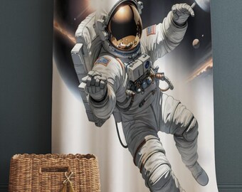 Space Astronaut Moon Curtain for Boys Room, Custom Size Window Drapes & Gift Pillow Cover, Kids Space Nursery Decor