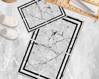 Gray White Black Marble Bathroom Rug Non Slip Quick Dry Bath Mat Geometric Toilet Mat Soft Washable Modern Decor