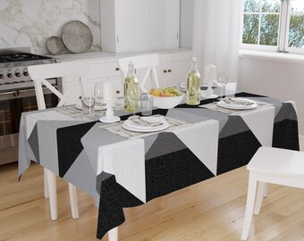Black White Gray Geometric Triangle Background Pattern Tablecloth, Modern Nordic Dining Accent Cover
