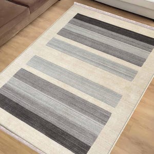 Tappeto da corridoio geometrico grigio crema, moderno tappeto antiscivolo lavabile con federa regalo, tappeto decorativo unico per la stanza