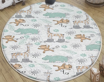 Round Animal Nursery Rug with Pillow Case | Cute Kids Room Decor Baby Shower Gift Baby Gift for Toddler Nursery