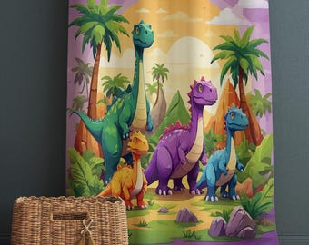 Dinosaur Nursery Curtains for Kids Room - Custom Size Window Drapes & Colorful Gift Pillow Covers, Fun Kids Room Decor