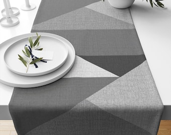 Table Runner Gray White Geometric Triangles Nordic Style Patchwork Textile Home Decor Accent for Dining Room, Farmhouse Decor