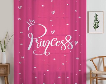 Cute Pink White Princess Sheer Curtain for Girls Kids Room, Lightweight Pink Nursery Net Voile, Kids Room Window Drapes, Machine Washable