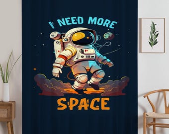 Astronaut Sheer Curtain for Kids Room, Lightweight Space Nursery Net Voile, Kids Room Window Drapes, Machine Washable