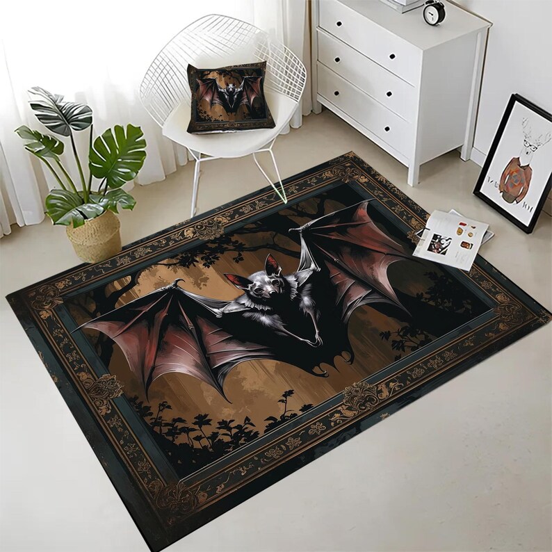 Bat Rug Dark Academia Mystic Gothic Area Rug | Enchanted Forest Bat ...