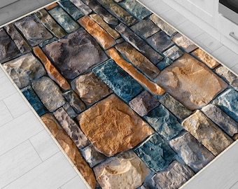 Wall Stone Theme Non-Slip Kitchen Runner Rug, Washable Modern Design Floor Mat, Home Decor Kitchen Mat, Durable Anti-Skid Rug