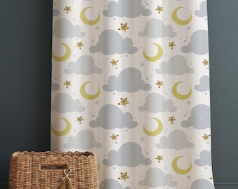 Cute Moon Stars Clouds  Baby Nursery Curtains , Custom Baby Room Drapes, Gift Pillow Covers, Cute Bedroom Window Treatment Decor