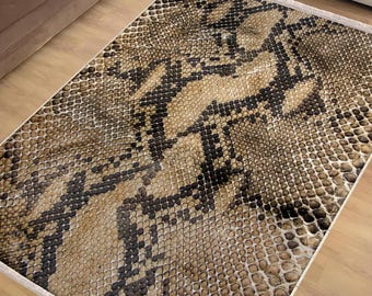 Brown Black Snake Skin Area Rug|Ethnic Print Turkish Rug|Vintage Carpet|Washable Living Room Rug|Ottoman Court Carpet|Traditional Decor