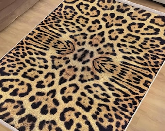 Brown Black Leopard Area Rug|Ethnic Print Turkish Rug|Vintage Carpet|Washable Living Room Rug|Ottoman Court Carpet|Traditional Decor