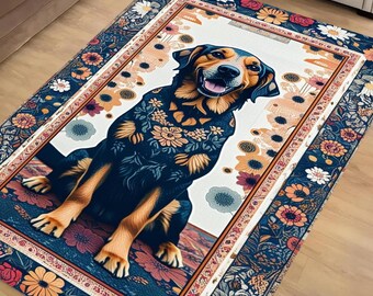 Vintage Dog Rug – Washable Floral Persian Carpet, Boho Puppy Lover Gift, Flower Pattern Pet Bed Area Rug, Dog Room Decor