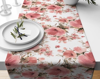 Pink Roses Table Runner Floral Botanical Dining Room Decor Accent Home Decoration