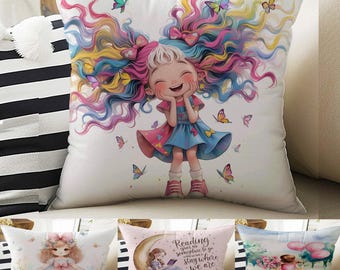 Kids Room Decor Cute Girls Pillow Covers, Bold Nursery Cushion & Decorative Children Throw Pillowcases for Playroom