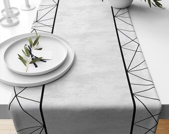 Table Runner Black Gray Geometric Greek Border Lines Pattern, Traditional Dining Room Decor Textile Accent for Home, Farmhouse Decor