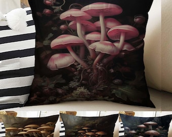 Dark Academia Pillow Cover Gothic Mushroom Cushion Goth Magic Throw Pillowcase Moody Home Decor Accent