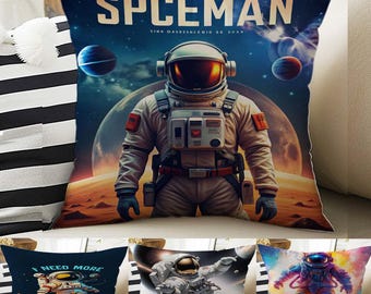 Kids Room Decor Cute Astronaut Pillow Covers, Bold Nursery Cushion & Decorative Space Throw Pillowcases for Playroom