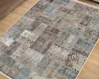 Brown Gray Retro Kilim Area Rug Runner, Boho Patchwork Accent Carpet, Turkish Anti-Slip Room Mat Pillowcover Gift, Chenille Washable Rug