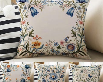 Vintage Retro Flowers Both Side Printed Pillow Cases, Cozy Cottagecore Accent Pillow, Turkish Floral Spun Pillow Cushion, Housewarming Gift