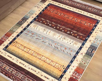 Colorful Anatolian Classic Area Rug|Ethnic Print Turkish Rug|Vintage Carpet|Washable Living Room Rug|Ottoman Court Carpet|Traditional Decor