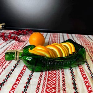 Handmade fused glass Wine Bottle use for tray | spoon rest bar area| nut tray  | Melted Wine Bottle| mothers day |Stoneware Kitchenware |eco