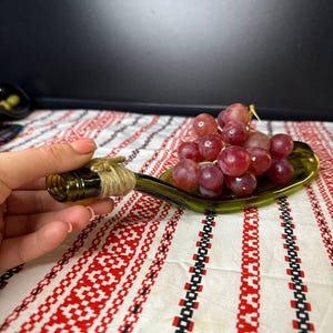 Recycled Wine Bottle use for cracker tray fruit tray| olive tray| spoon rest| fused glass| Snack | hostess gifts |  bridesmaid gifts