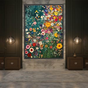 Vibrant Abstract Floral Canvas, Colorful Wildflowers Wall Art, Modern Garden Painting, Nature Canvas Decor, image 3
