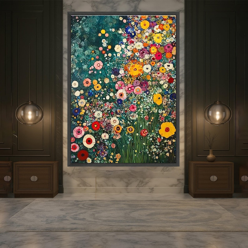 Vibrant Abstract Floral Canvas, Colorful Wildflowers Wall Art, Modern Garden Painting, Nature Canvas Decor, image 3