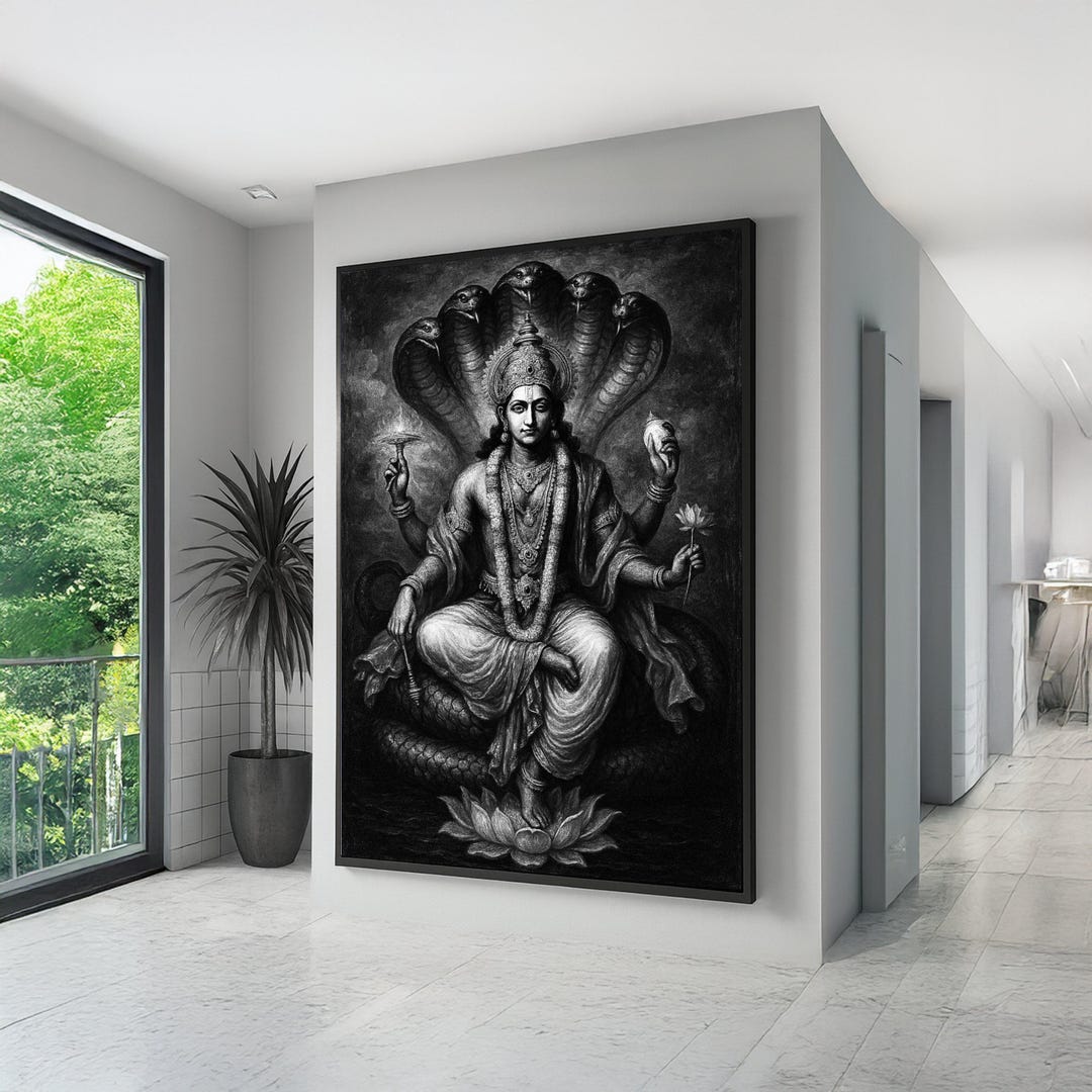 Lord Vishnu Canvas Wall Art, Hindu God Illustration, Spiritual Home ...