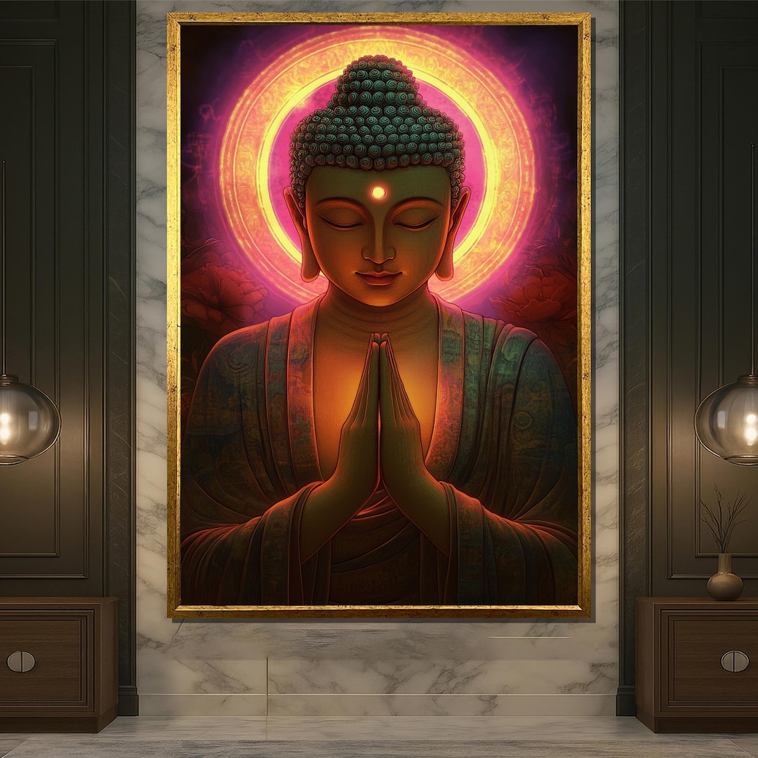 Glowing Buddha Wall Art Print | Radiant Aura Meditation Canvas ...