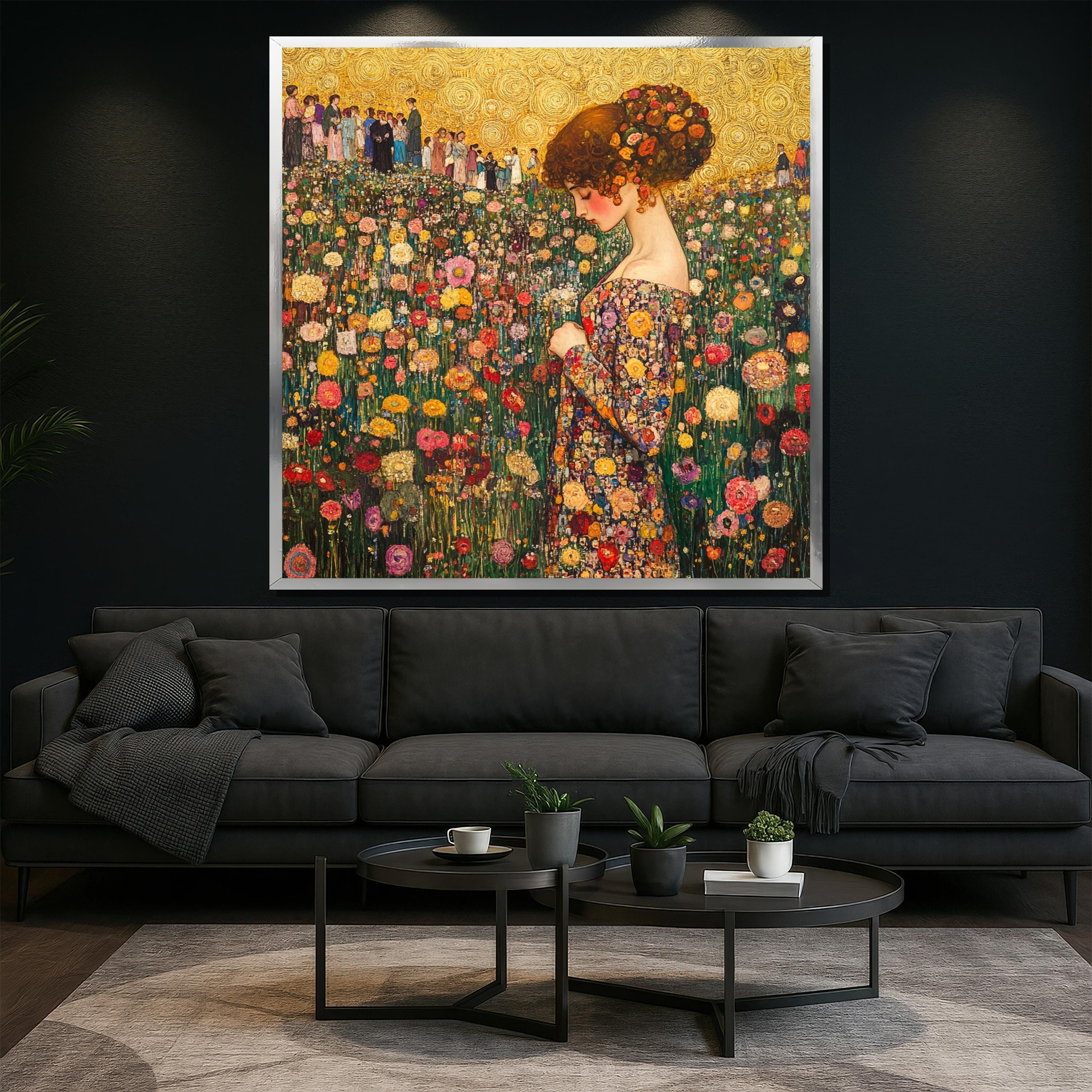 Gustav Klimt Canvas Print: Elegant Lady in Floral Field, Romantic Art ...