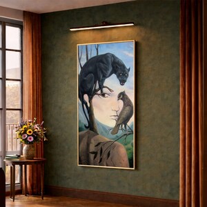 Surreal Panther and Falcon Canvas, Optical Illusion Wall Art, Nature Wildlife Scene, Modern Home Decor, Mystical Landscape Design