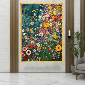 Vibrant Abstract Floral Canvas, Colorful Wildflowers Wall Art, Modern Garden Painting, Nature Canvas Decor, image 2