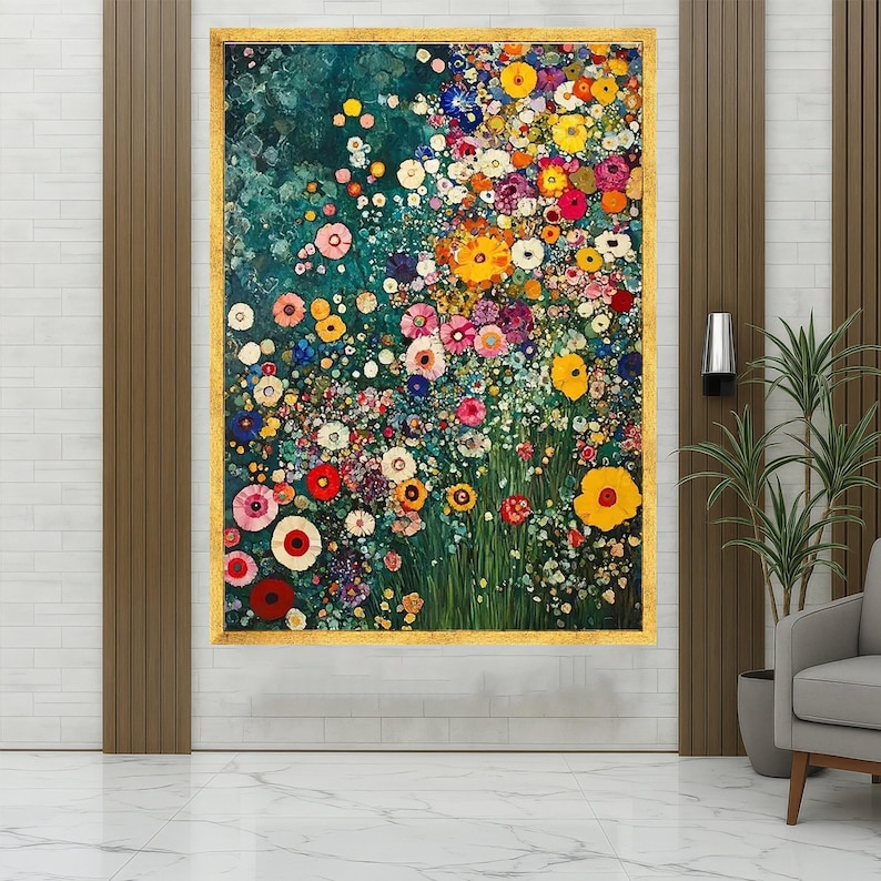 Vibrant Abstract Floral Canvas, Colorful Wildflowers Wall Art, Modern Garden Painting, Nature Canvas Decor, image 2