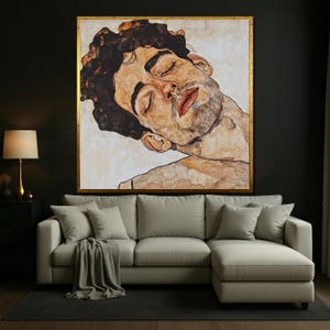 Egon Schiele – Männliche Porträt Leinwand Wandkunst, ausdrucksstarke Gesichtszeichnung, moderner figurativer Kunstdruck für gewagte Interieurs und Kunstsammler